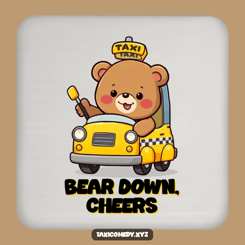 Funny Bear Taxi Coaster Set: Protect Surfaces with Whimsical Bear Art
