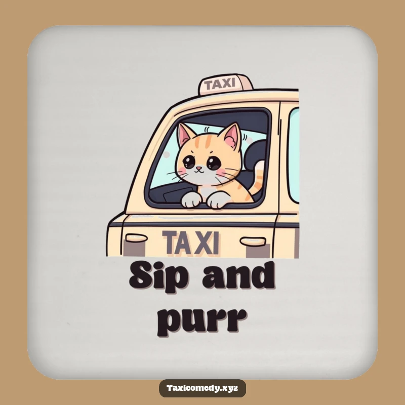 Funny Cat Taxi Coaster: Cat Passenger for Spill Protection & Smiles
