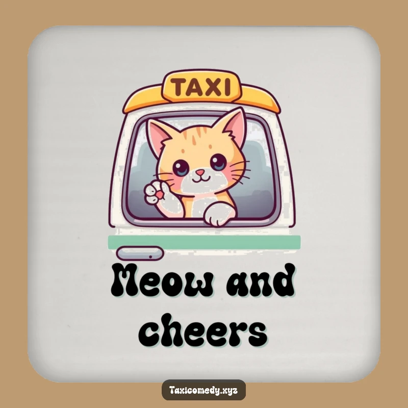 Funny Cat Taxi Coaster Set: Protect Surfaces with Playful Feline Art
