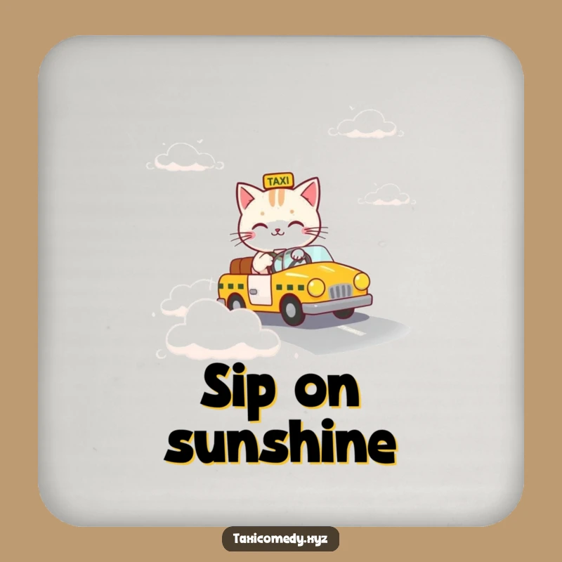 Funny Cloud Taxi Cat Coaster - Whimsical Protection for Surfaces