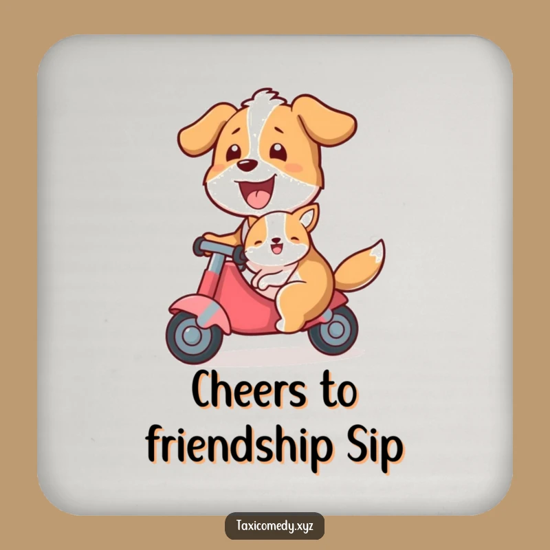 Funny Dog Taxi Coaster: Cute Canine Driver with Passenger, a Protective Funny Gift!