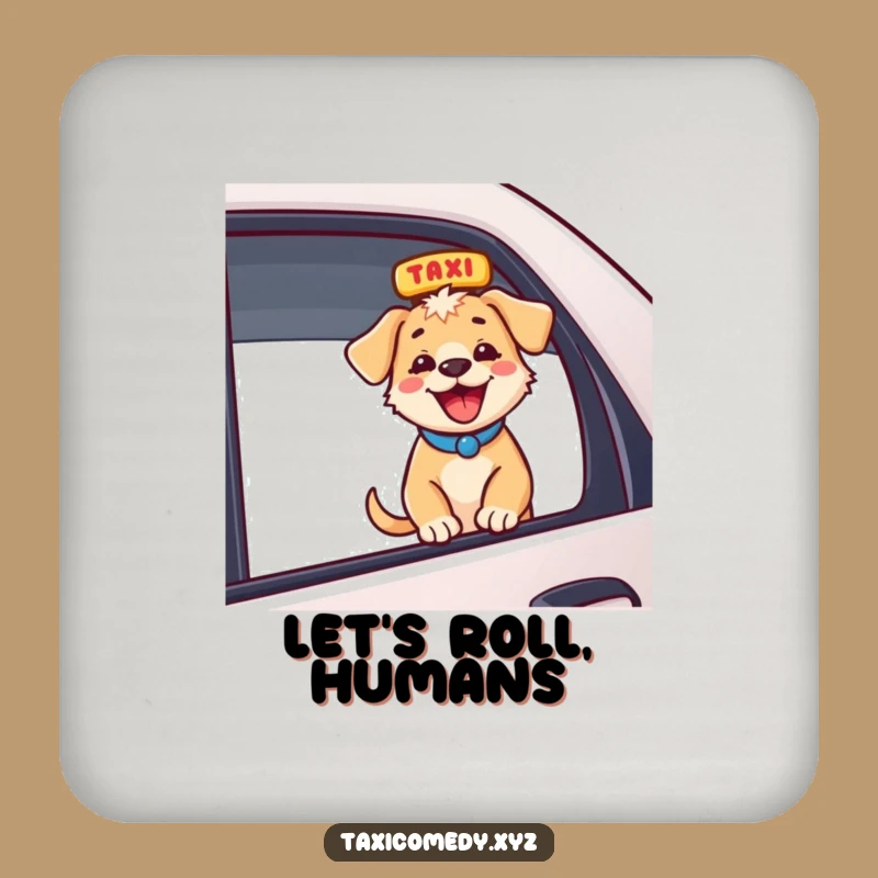 Funny Energetic Puppy Taxi Coasters: Protect Surfaces with Hilarious Dog Art