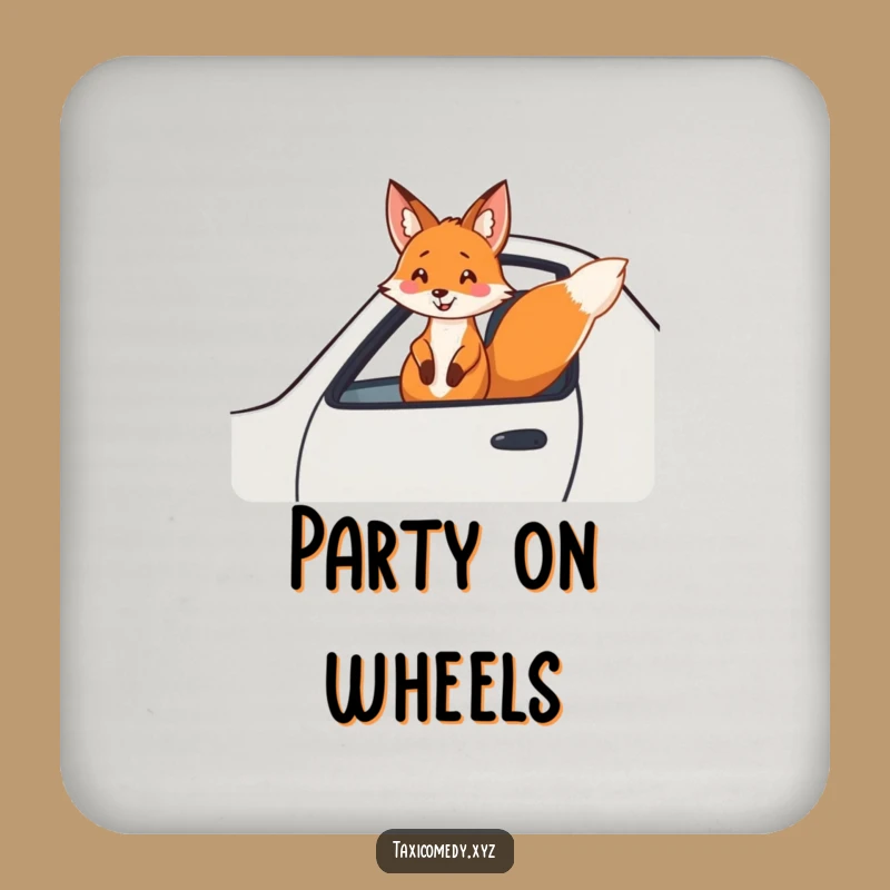 Funny Fox Drink Coaster: Cheerful Rider, Protects Surfaces Hilariously