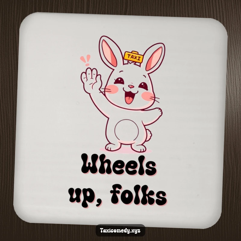 Funny rabbit character humorously hailing a taxi, protecting surfaces with a touch of wit.