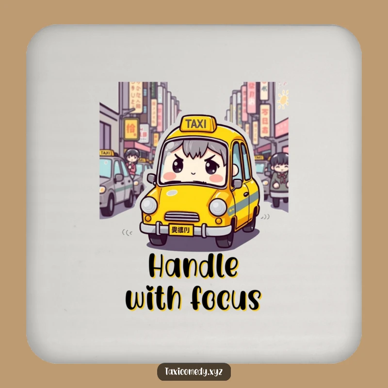 Funny Determined Taxi Coaster: Cab Navigating Streets, Humorous Drink Decor Gift