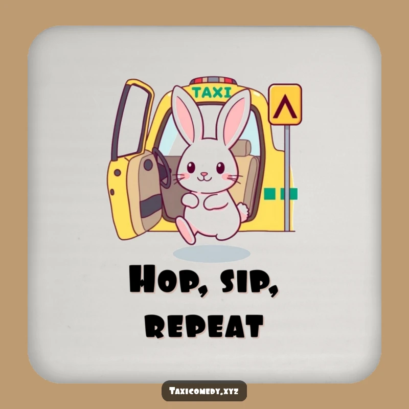 Funny Rabbit Taxi Coaster Set: Protect Surfaces with Energetic Rabbit Art