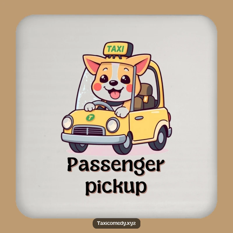 Funny Dog Taxi Driver Drink Coaster: Happy Canine Driving, Protects Surfaces With Humor