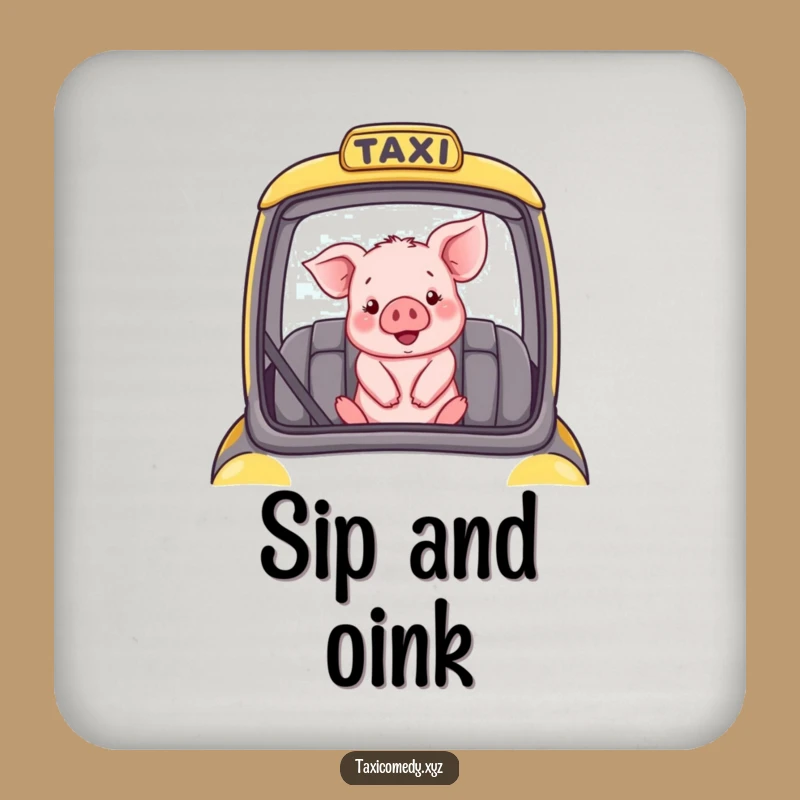 Funny Coaster Set: Piglet in Taxi - Protect Tables, Whimsical Art