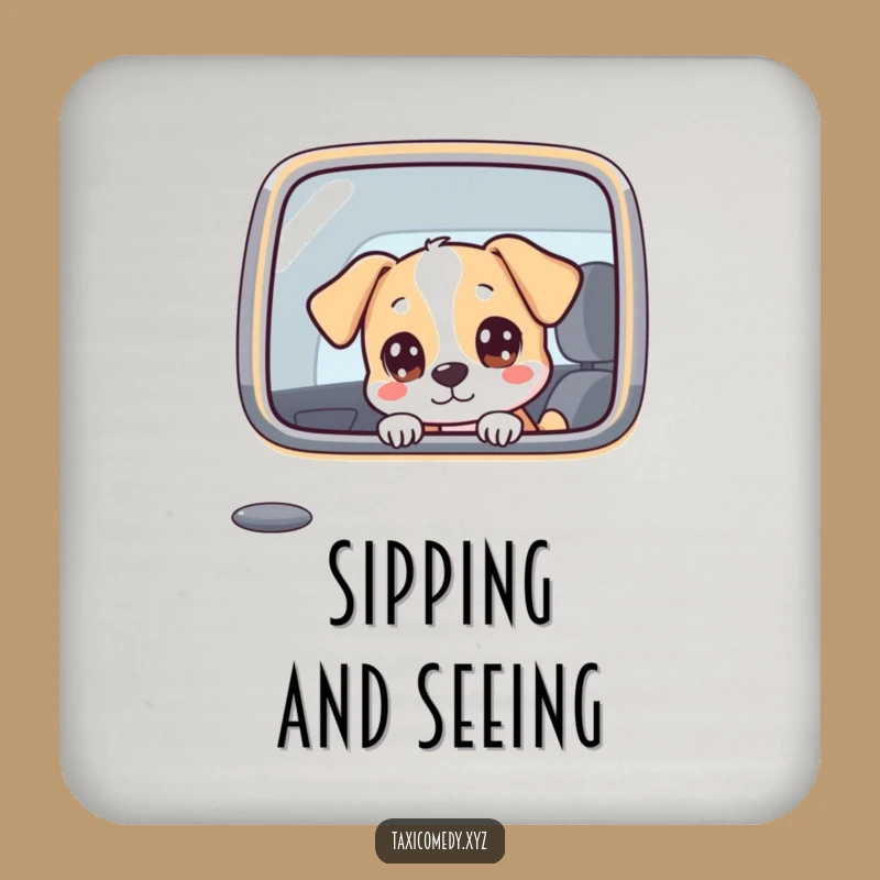 Funny Dog in Taxi Coaster - Humorous Protection for Drink Surfaces