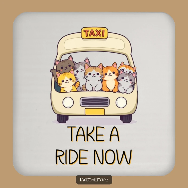 Funny Cat Taxi Drink Coaster: Packed Feline Ride Protects Surfaces