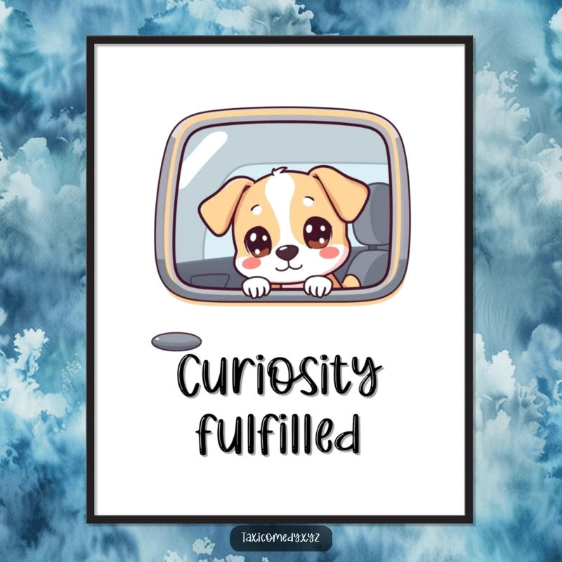 Funny dog character humorously looking out of a taxi window with wide, curious eyes, adding charm to walls.