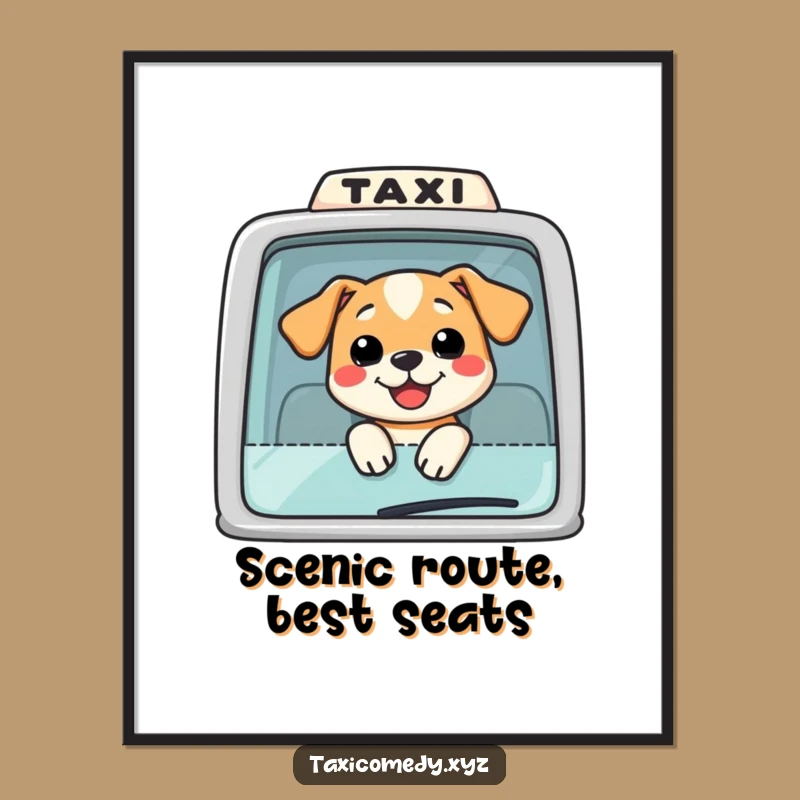 Funny Dog Taxi Poster: Vibrant Smiling Pooch Art, Hilarious Wall Decor Gift!