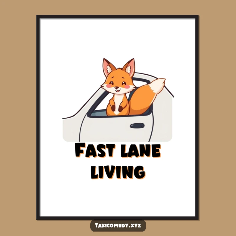 Funny Fox Poster: Cheerful Rider, Whimsical Wall Art for Travelers