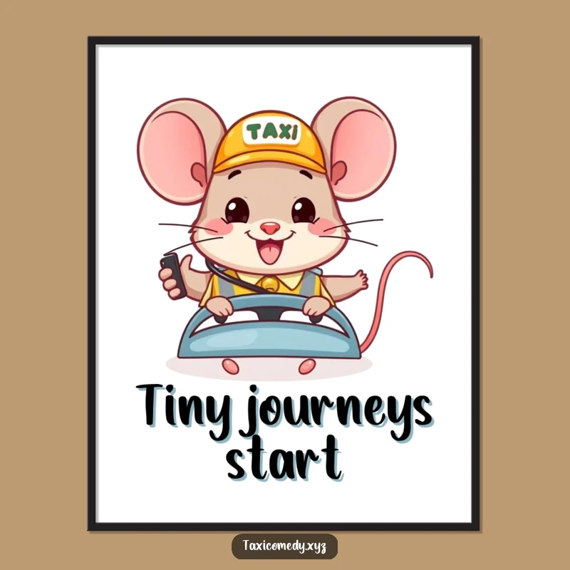 Funny Happy Mouse Taxi Poster: Cheerful Dispatch Art for Your Space