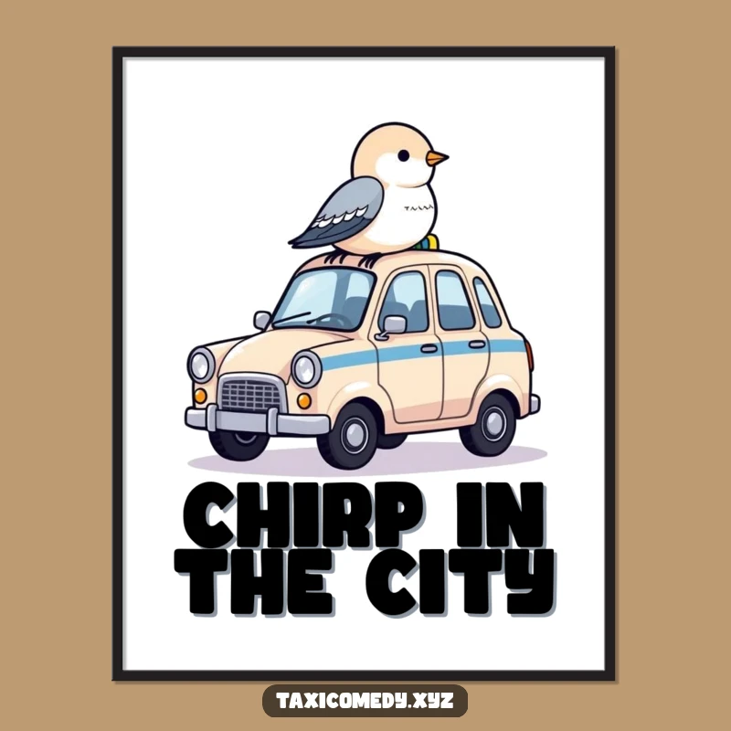 Funny Poster: Bird on Taxi - Whimsical Wall Art, Unique Gift Idea