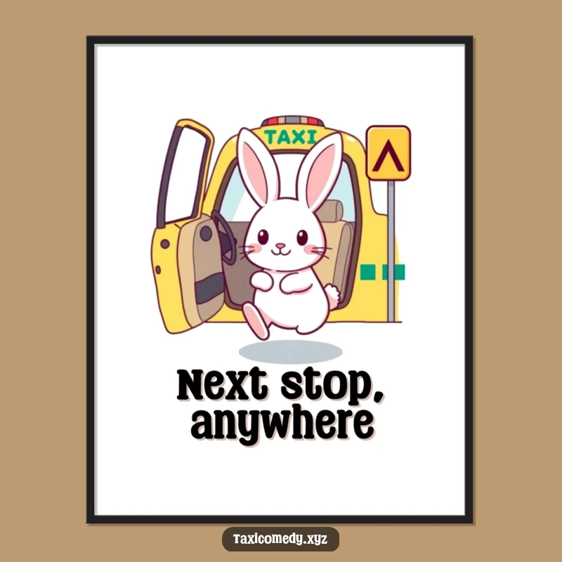 Funny Rabbit Taxi Poster: Bring Energetic Charm to Your Walls