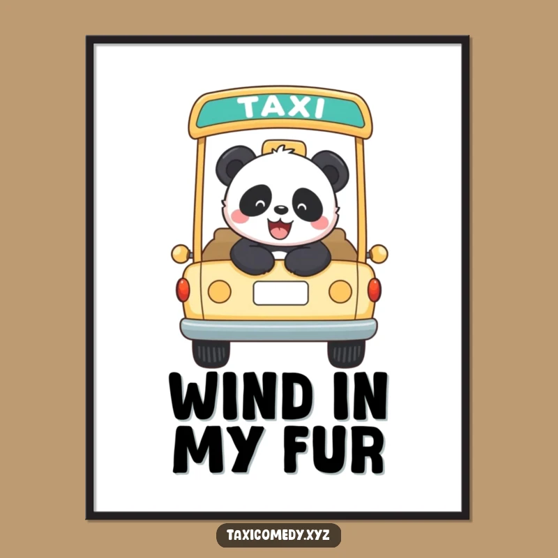 Funny Panda Taxi Rider Poster: Joyful Bear Art, Whimsical Wall Decor Gift