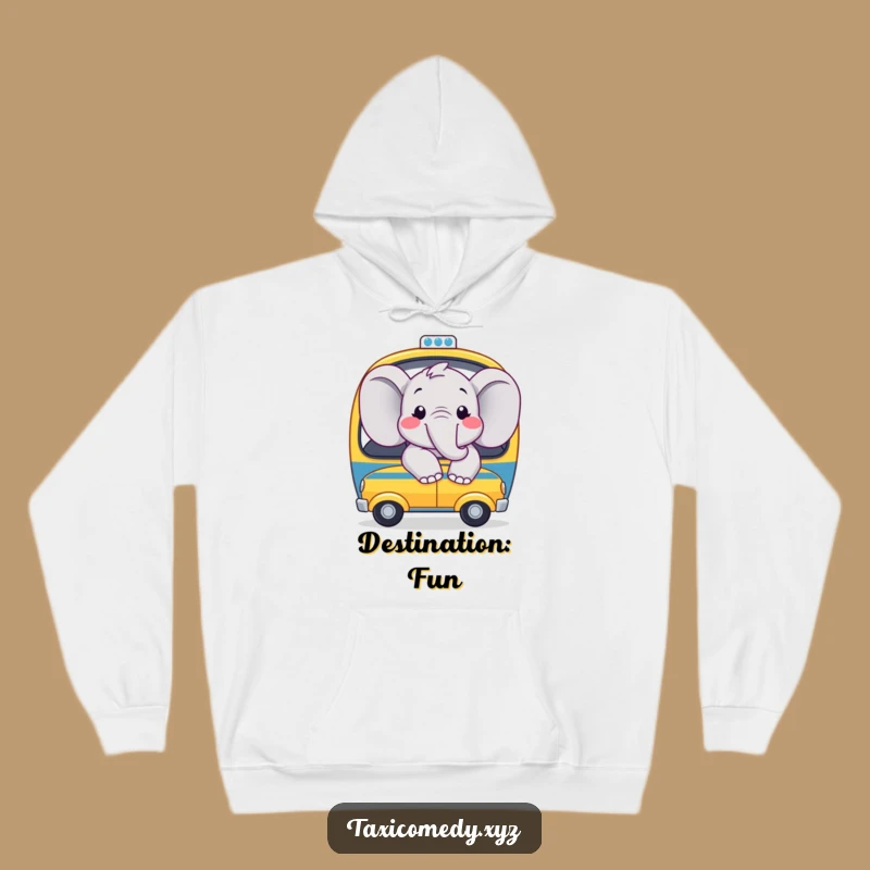 Cozy Funny Happy Elephant Taxi Hoodie: Warm Feline Friend for Cheerful Days