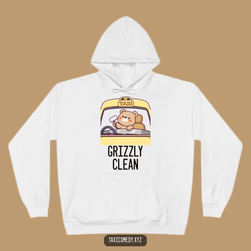 Funny Bear Taxi Cleaner Hoodie: Cozy & Cheerful Car Care, Great Gift