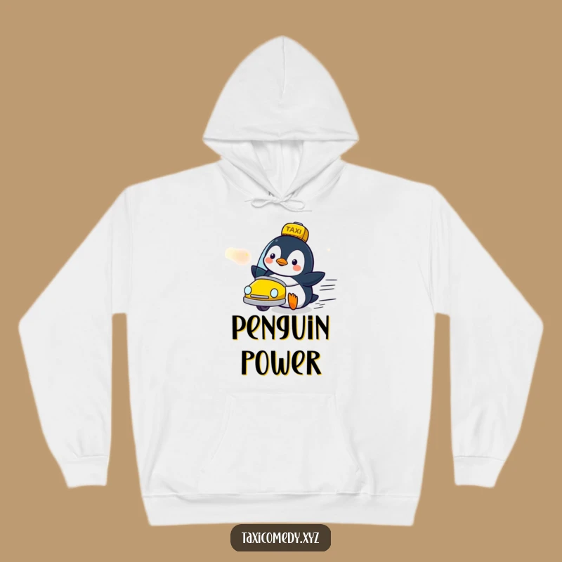 Funny Penguin Taxi Fan Hoodie: Cozy Delight at Speed, Great Gift