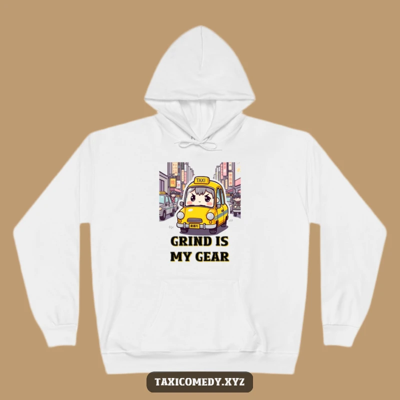 Funny Determined Taxi Hoodie: Cozy Cab Navigating Streets, Warm Humorous City Driver Gift