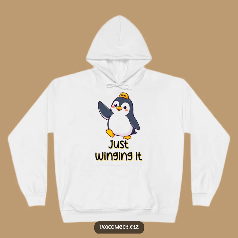 Cozy Funny Penguin Taxi Hoodie - Warm Arctic Bird Seeking Lift, Comfy Humorous Gift Apparel