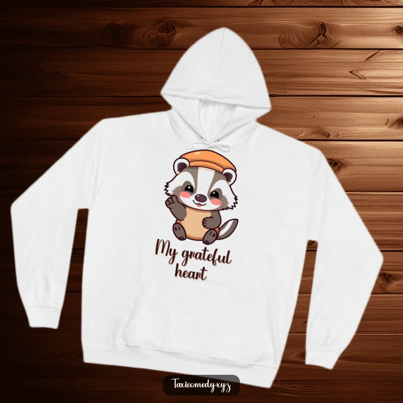 Funny hoodie featuring a badger character giving a happy, grateful nod after paying the taxi fare, symbolizing polite appreciation and warmth.