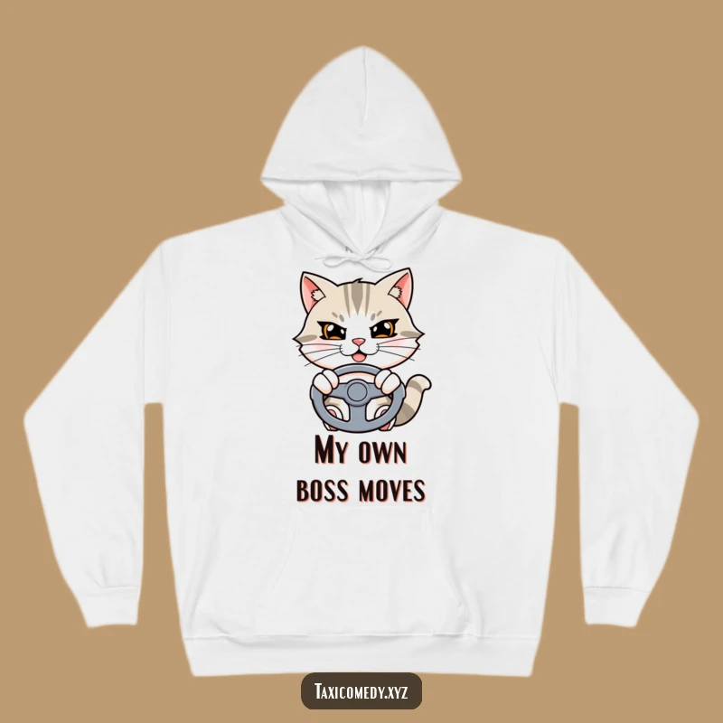Cozy Funny Cat Hoodie: Determined Driver, Warm Funny Gift