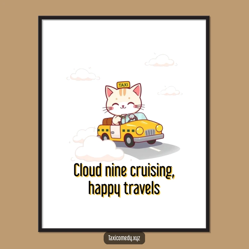 Free Printable Wall Art: Cat Taxi on Cloud Road - Dreamy Art!