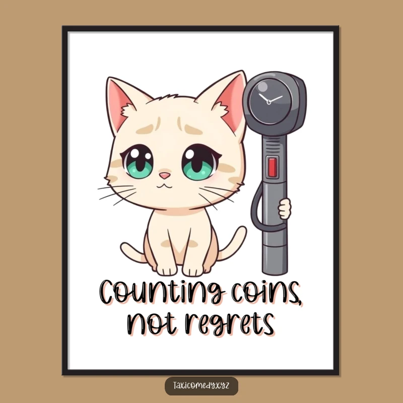 Funny Free Printable Wall Art: Curious Cat Taxi Meter Downloadable Home Decor