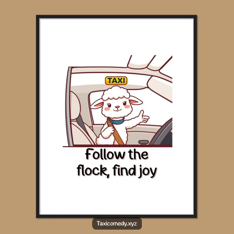 Free Printable Sheep Art: Cheerful Taxi Driver Sheep for Quirky Home Decor