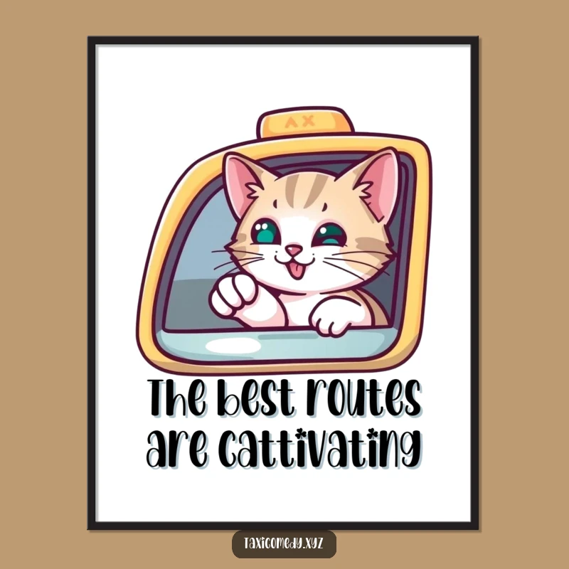 Free Printable Cat Art: Curious Cat Taxi Passenger for Quirky Home Decor