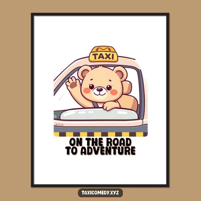 Free Printable Wall Art: Bear Cub Taxi Rider for a Whimsical Downloadable Decor Gift