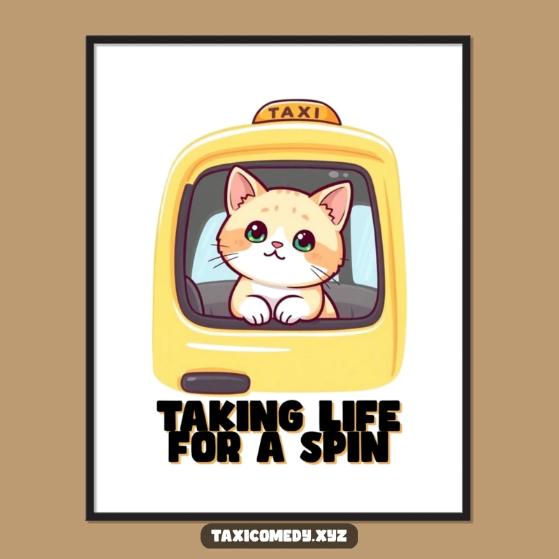 Free Printable Wall Art: Cute Cat Taxi Passenger for a Humorous Downloadable Decor Gift