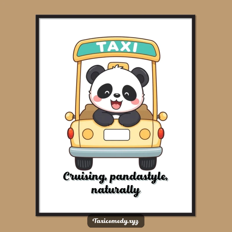 Free Printable Wall Art: Panda Taxi Rider for a Whimsical Downloadable Decor Gift