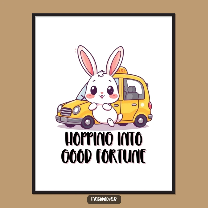 Free Printable Wall Art: Surprised Rabbit Taxi Scene - Quirky Downloadable Decor!