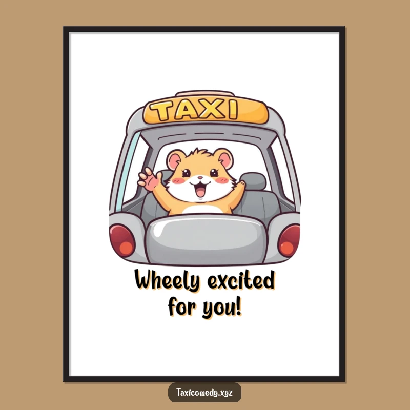 Free Printable Wall Art: Waving Hamster Taxi Rider - Quirky Downloadable Decor
