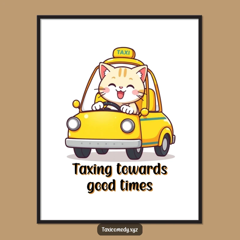 Funny Free Printable Wall Art: Cat Taxi Driver Adventure Humorous Downloadable Decor