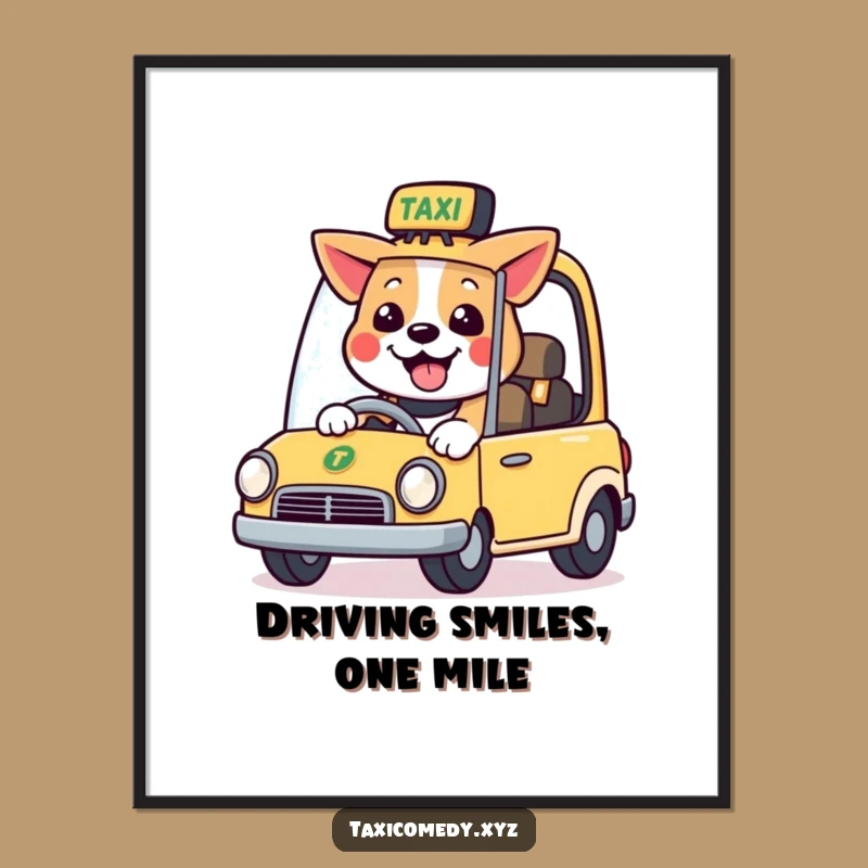 Funny Free Printable Wall Art: Happy Dog Driving Taxi, Quirky Downloadable Art Decor