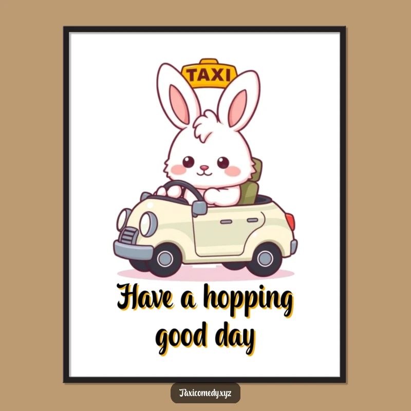 Free Printable Bunny Taxi Wall Art: Funny Driver Decor Downloadable Gift