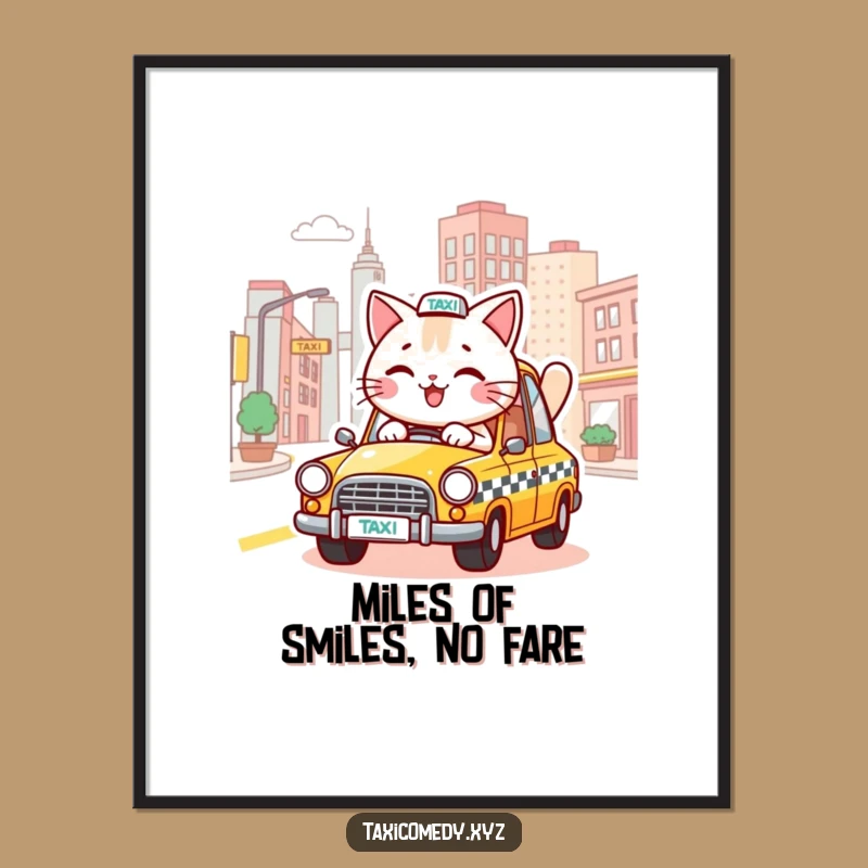 Funny Free Printable Wall Art: Cheerful Cat Taxi Driver Downloadable Home Decor