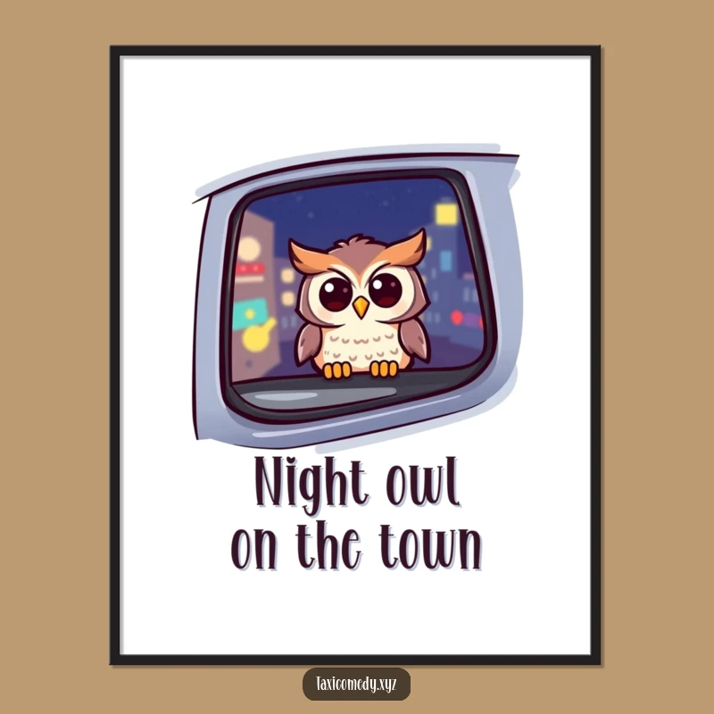 Free Printable Wall Art: Cheerful Owl Taxi Night - Funny Downloadable Decor