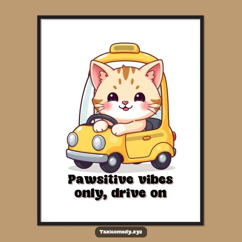 Free Printable Wall Art: Funny Smiling Cat Taxi Driver - Downloadable Decor