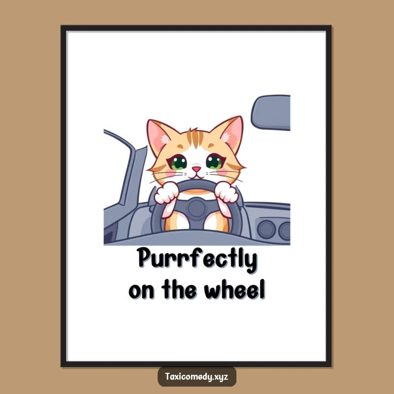 Funny Free Printable Wall Art: Excited Cat Driver - Downloadable Quirky Decor