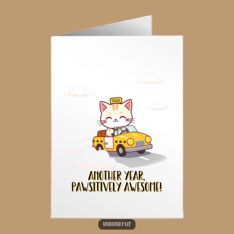 Free Printable Birthday Card: Cat Taxi on Cloud Road - Dreamy Fun!