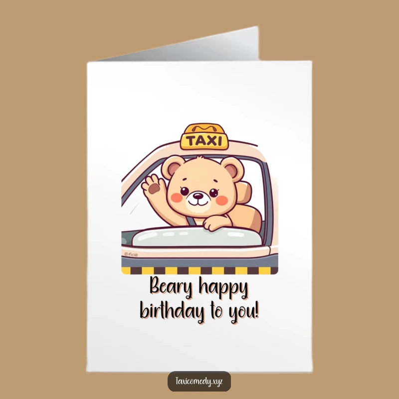 Free Printable Birthday Card: Bear Cub Taxi Rider for a Cute Downloadable Gift