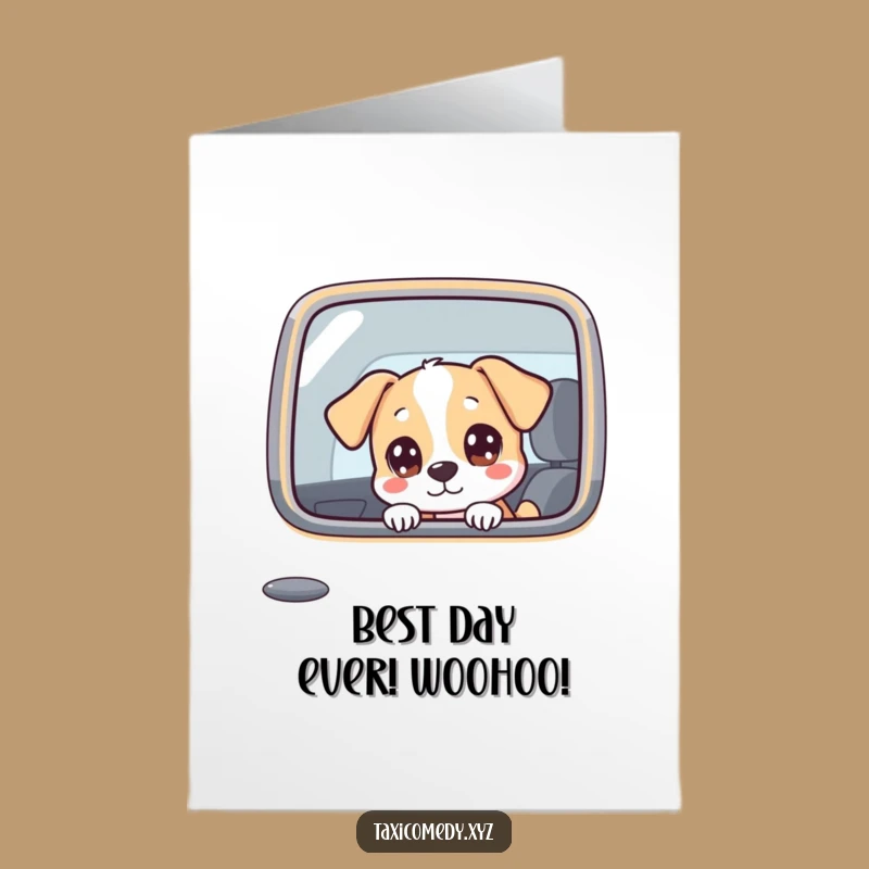 Free Printable Bday Card: Curious Dog in Taxi, Fun Downloadable Gift Idea