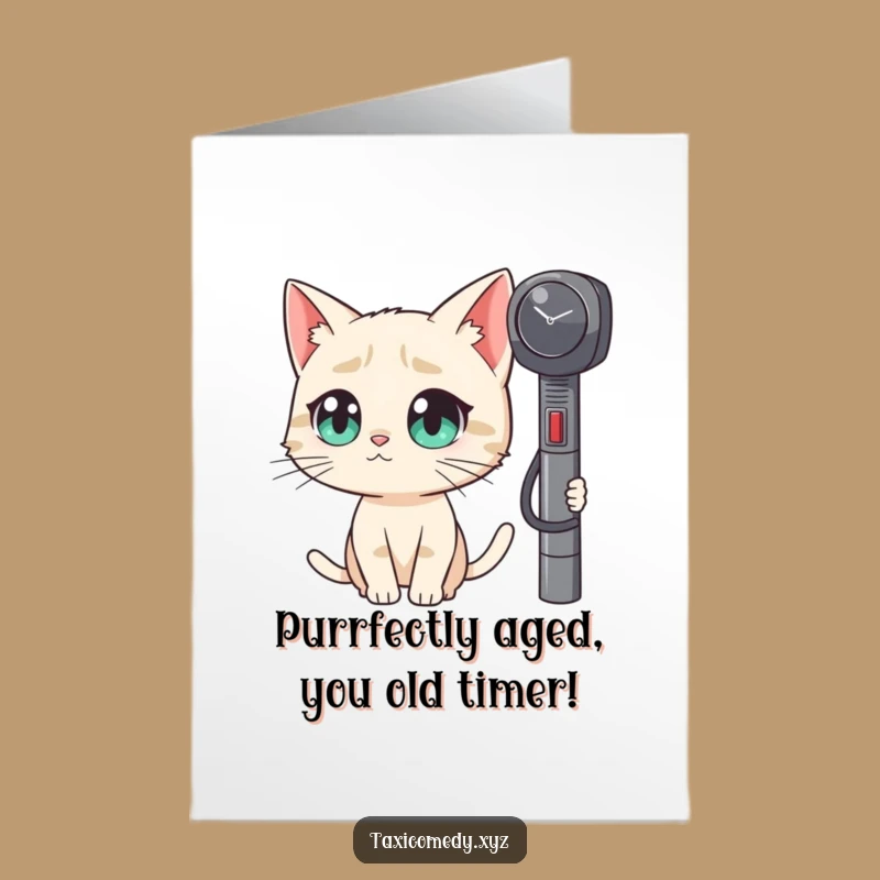 Free Printable Birthday Card: Curious Cat Taxi Meter Funny Downloadable Gift