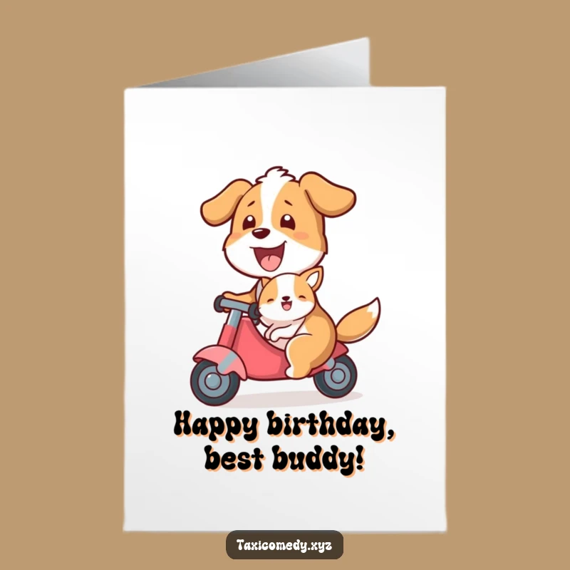 Free Printable Birthday Card: Funny Dog Taxi, Animal Passenger, Downloadable Greeting