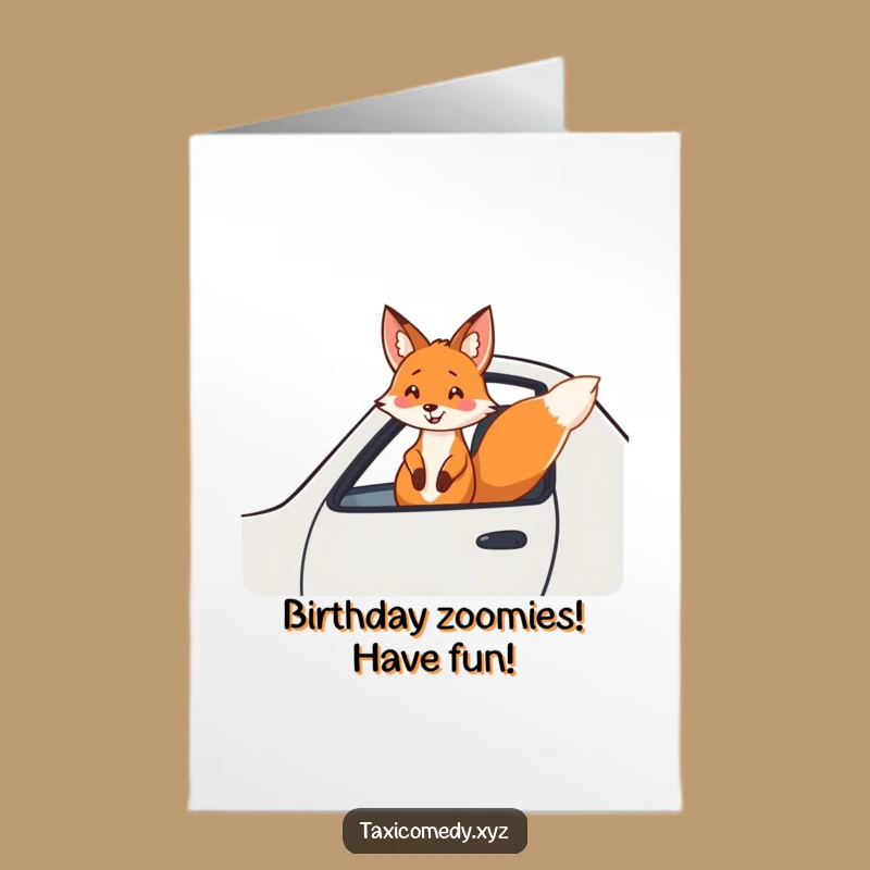 Free Printable Birthday Card: Joyful Fox Taxi Rider - A Fun Downloadable Gift Idea!